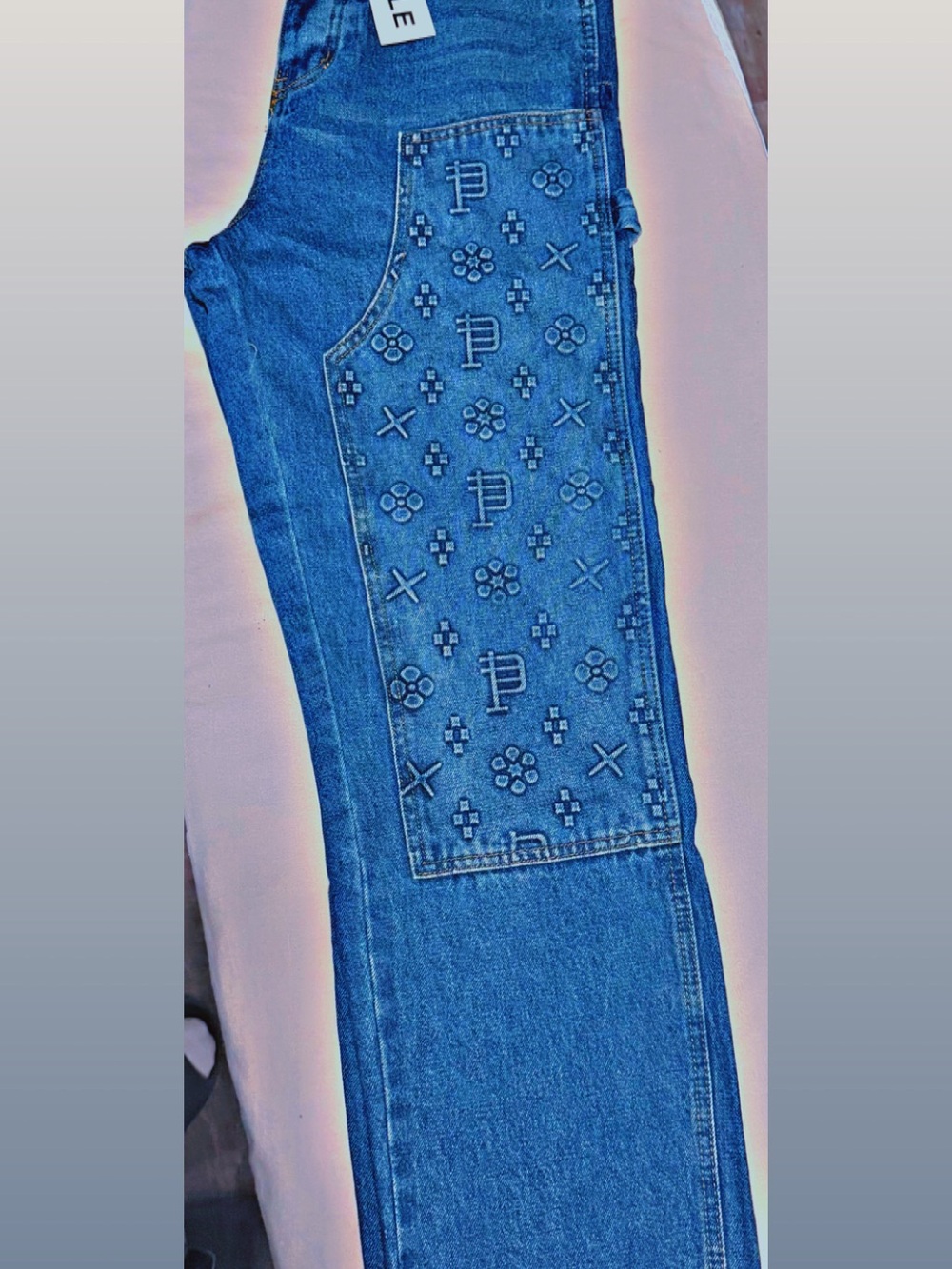 Embroidered Straight-Leg Men's Jeans in Blue